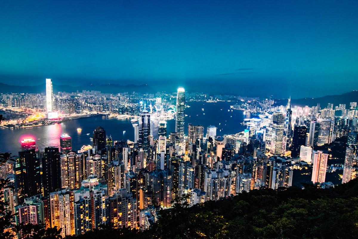 Victoria Harbour skyline at night, Hong Kong