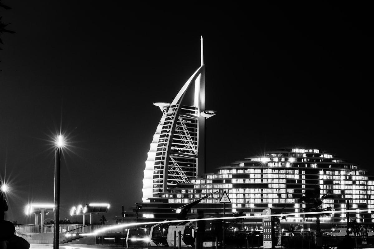Burj Khalifa and Dubai skyline at night