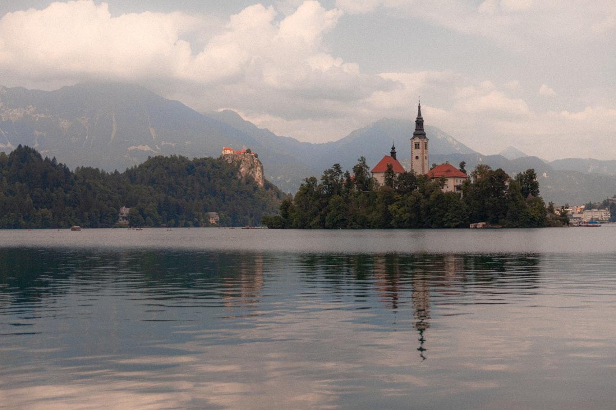 Castle above a glacial lake, Slovenia